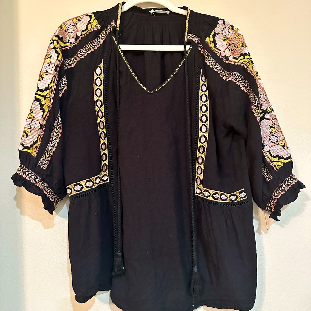 Hummingbird Bohemian Hippie Flowing Shirt. Vintage Size M